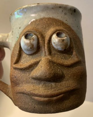 Handmade Studio Art Pottery Face Mug Rolling My Eyes Coffee Cup Funny