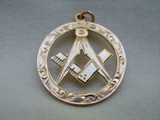 Quality Solid 9 Carat Gold Masonic Watch Chain Fob Or Pendant.  Birmingham 1912
