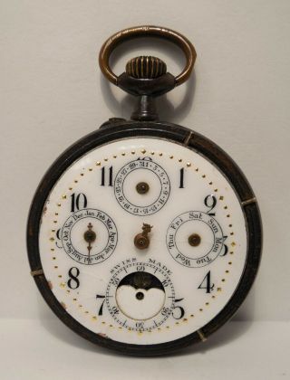 Vintage - Multi Dial - Moon Phase - Perpetual Calendar - Open Face - Gunmetal - Pocket Watch