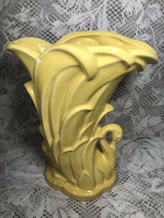 Vintage Large Mccoy Yellow Swan Vase 9 " Tall Heavy Usa Pottery Midcentury