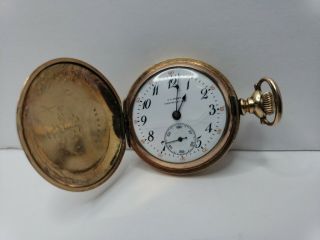Illinois Watch Co Pocket Watch Dueber 14k Gold Filled Case 11 Jewels