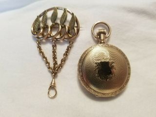 Vintage 1898 Waltham Pocket Watch - 0s,  7j,  Seaside,  Unique Gold Leaf Fob Chain
