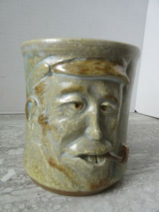 Old Vintage Studio Art Pottery Figural Old Salt Face Coffee Mug Pc Cumming 1980