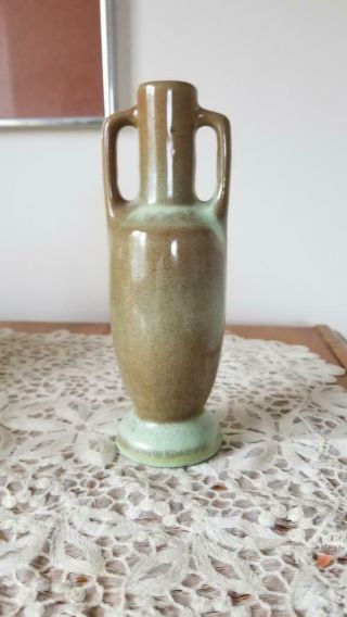 Vintage Prairie Green Frankoma Pottery 2 Handle Bud Vase