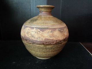 Studio Art Pottery Vase Hand Decorated Drip Glaze Earth Tone Colors Stephens 71