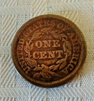 Vintage Antique 1855 U.  S.  Coin Large Cent 1c Braided Hair Slanted 55 Copper 2