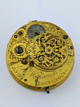 London Maker Verge Fusee Pocket Watch Movement Or Restoration (z37)