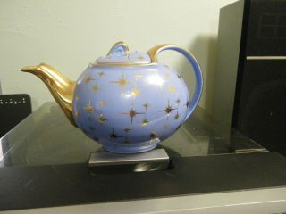 Vintage Hall Teapot Blue With Gold Starburst 6 Cup Hook Lid