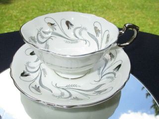 Cup Saucer Paragon Footed & Wide Mouth Silver Tulip Flowers Gayly Painted