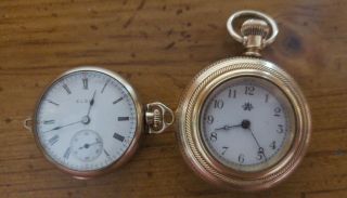 Vintage Elgin Open Face Pocket Watch 15j 10k Gold Filled & Waltham Pocket Watch