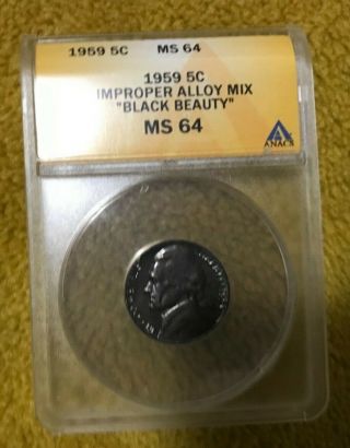 1959 Black Beauty Nickel Error Improperly Annealed Planchet Improper Alloy