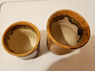 Set of 2 Studio Art Pottery Ceramic Drip Glaze Mugs Cups Vases - Artist Signed 3