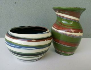 Dessert Sands - 2 Vintage Mission Swirl American Arts & Crafts Pottery Vases