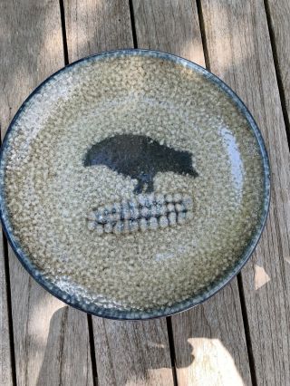 Monroe Salt Pottery Crow On Corn Cob 7.  5 " Plate Msw Stoneware Maine Nr