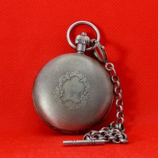 Vintage Full Hunter Mechanical Pocket Watch Silver Plated With Chain Retro
