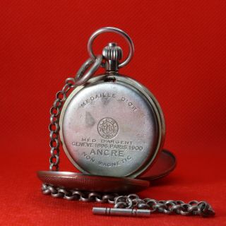 Vintage Full Hunter Mechanical Pocket Watch Silver Plated With Chain Retro 3