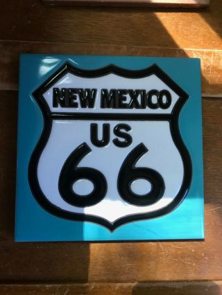 Hand N Hand Blue Glazed With Mexico Route 66 Road Signed Pottery Tile Trivet