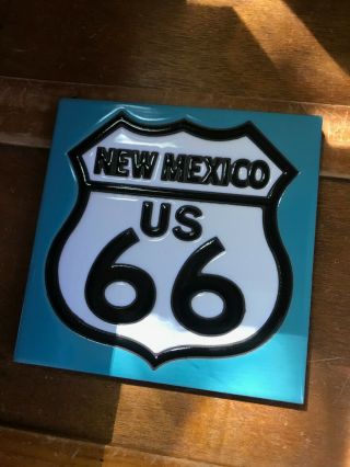Hand N Hand Blue Glazed with Mexico ROUTE 66 Road Signed Pottery Tile Trivet 3