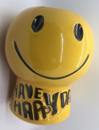 Mccoy Pottery Smiley Happy Face Cookie Jar Planter Have A Happy Day No Lid