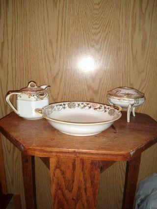 Vintage Hand Painted Porcelain Nippon Creamer,  Sugar,  And Matching Dish