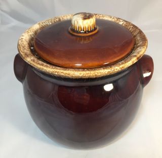 Vintage Brown Drip Glaze Bean Pot W/ Lid Crock Cookie Jar Casserole Dish 6 " Usa