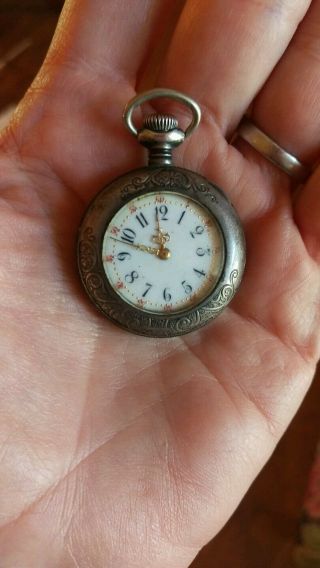 Antique Sterling Gavour Ladies Pocket Watch,  Ne Sterling Fleur De Lis Case
