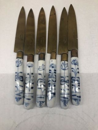 Set Of 6 Blue Onion Porcelain Fruit Knives By Stahl Uchatius Bronce Meissen