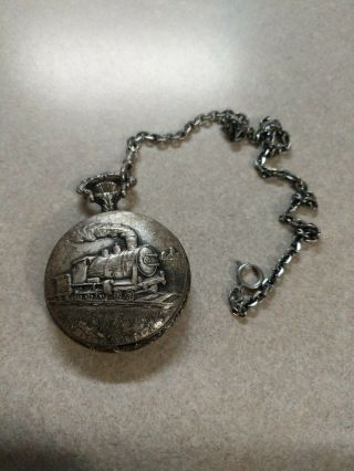Vintage Arnex 17j Incabloc Pocket Watch With Train Scene Great With Chain