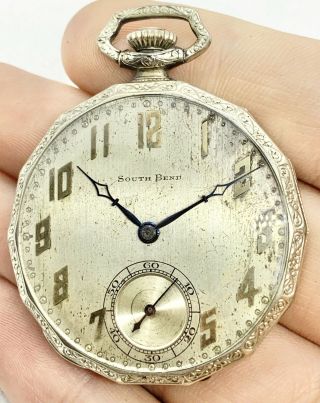 Vintage Art Deco South Bend 429 12s 19j Pocket Watch In Gold Filled Case