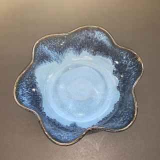 Hand Crafted Pottery Bowl Block Island RI Joan Mallick Pottery Blue Glaze 2