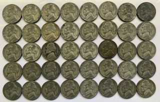 Roll Of 40 Jefferson War Nickels,  35 Silver,  (1943).