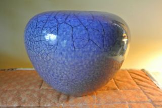 Studio Art Pottery Vase Crackle Glaze Blue Dallas Texas Signed