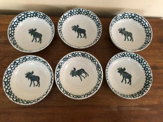 Set Of 6 Tienshan Folk Art " Moose Country " 6.  5 " Cereal/soup Bowls - Ceramic - Euc