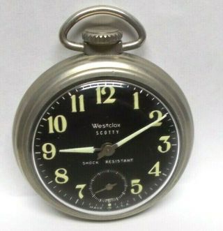 Vintage Westclox Scotty Black Dial Pocket Watch,  Runs