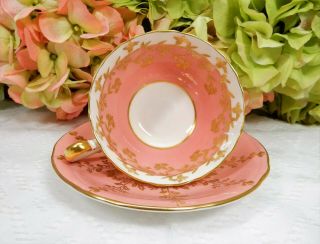 Aynsley Bone China Tea Cup & Saucer Pink Gold Encrusted
