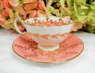 Aynsley Bone China Tea Cup & Saucer Pink Gold Encrusted 2