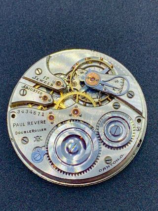 Hampden Paul Revere Pocket Watch Movement 12s 17j Model 6 Openface Repair F4320 2