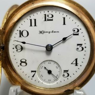 Antique Hampden Molly Stark Pocket Watch 7 Jewel 14k GF Dueber case PARTS REPAIR 3