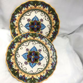 Tabletops Gallery Messino Dinner Plates Set Of 2 Ruffled Hand Painted 11 1/2”