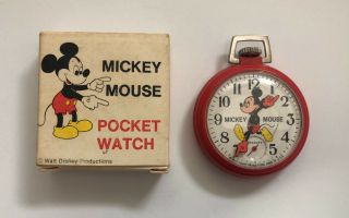 Vintage Bradley Mickey Mouse Red Color Pocket Watch - But Screen Cracked