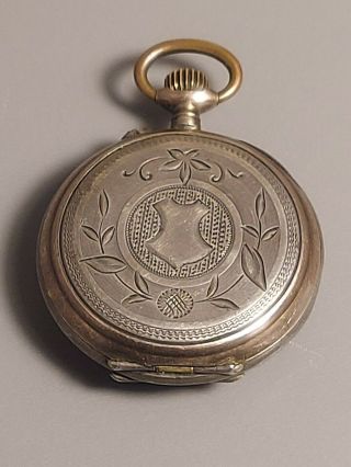 Antique Swiss movement pocket watch.  800 silver CASE CYLINDRE REMENTOIR 8 RUBIS 2
