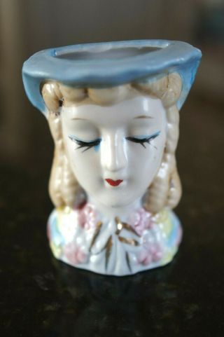Vintage Small Lady Head Vase Wall Pocket Marked Japan Extremely