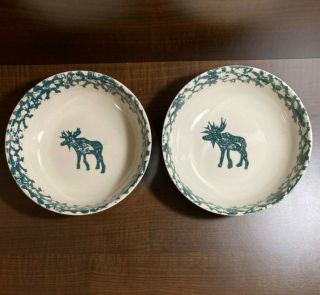 Two Pack Of Tienshan Folk Craft Green Moose Country Soup/ Cereal Bowls,