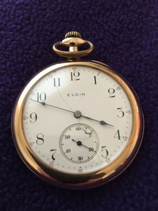 Antique Elgin Pocket Watch 12 Size 17 Jewels Gold Filled Case Runs & Keeps Time.