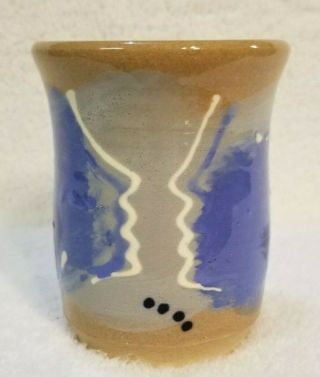 Studio Art Pottery Cup Vase Pencil Holder Modern Design Hand Painted Signed