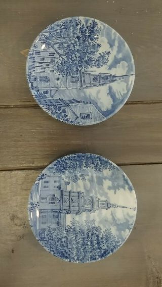 Vintage Set Of 2 Liberty Blue Historic Colonial Scenes 4 - 1/8” Wide Small Plates