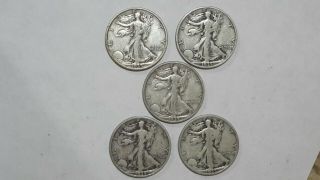 5 Walking Liberty Half Dollars 1935