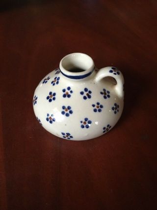 Rare Polish Pottery Inkwell Hand Painted In Poland Red White Blue
