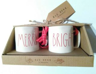 Rae Dunn Mini Espresso Mug Merry & Bright Mugs Christmas Ceramic Ornaments