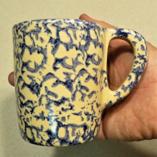 Vintage R.  R.  P.  Roseville Ohio Rrp Co Blue Spongeware Mug.  Rare 4 "